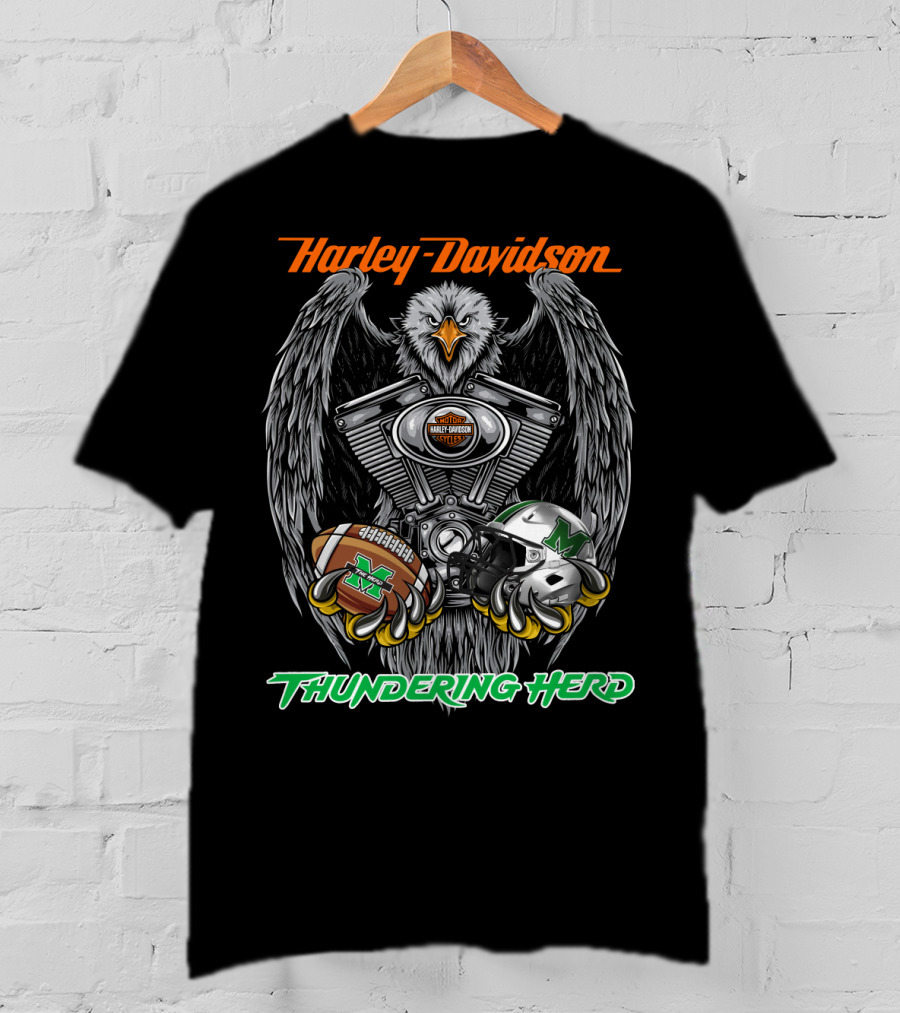 Harley Davidson Thundering Herd Marshall Football Eagle T-Shirt