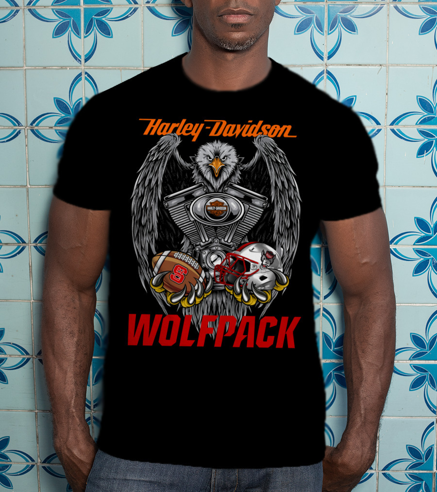Harley Davidson Wolfpack Nc State Wolfpack Football Helmet Eagle Engine T-Shirt
