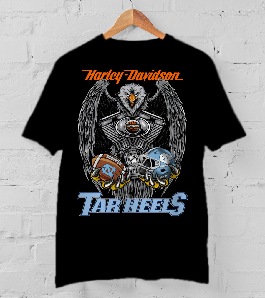 Harley Davidson Tar Heels Eagle With Engine Football And Helmet T-Shirt