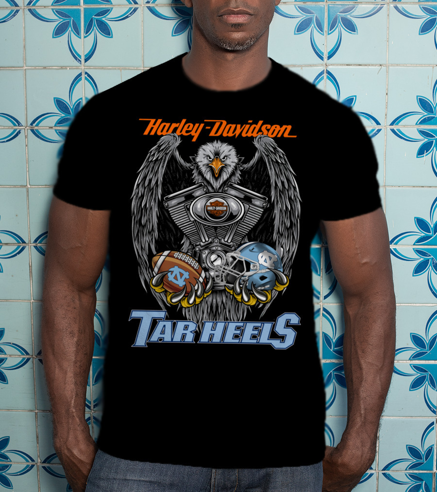 Harley Davidson Tar Heels Eagle With Engine Football And Helmet T-Shirt