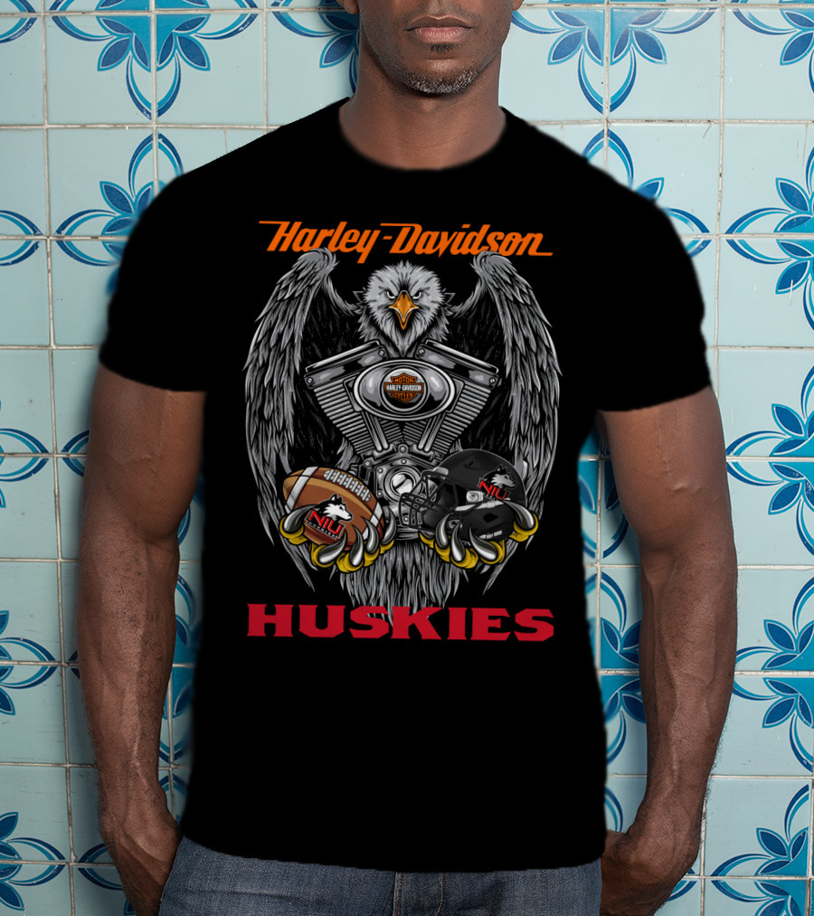 Harley Davidson Huskies Niu Football Motor Eagle T-Shirt