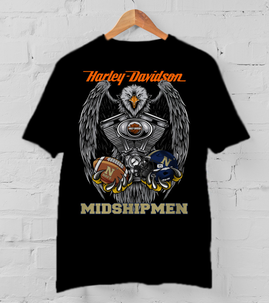 Harley Davidson Midshipmen Navy Football Eagle Engine T-Shirt