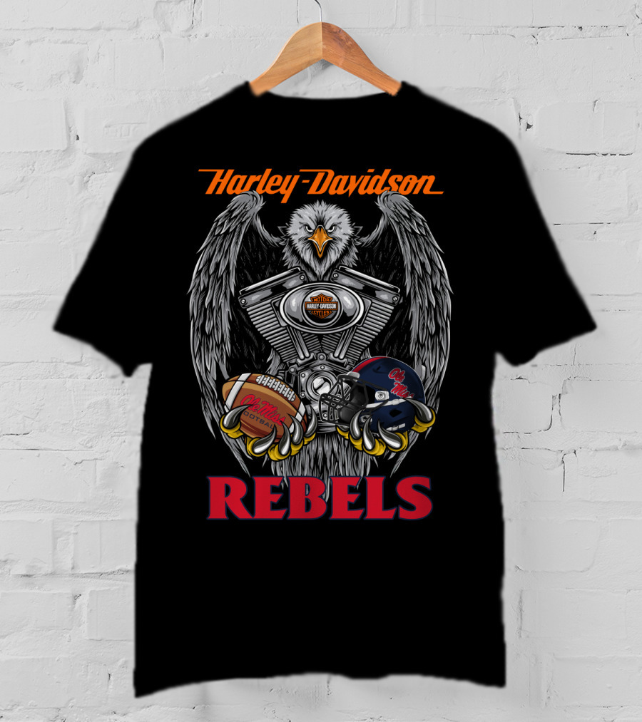 Harley Davidson Rebels Eagle Engine Football Helmet T-Shirt