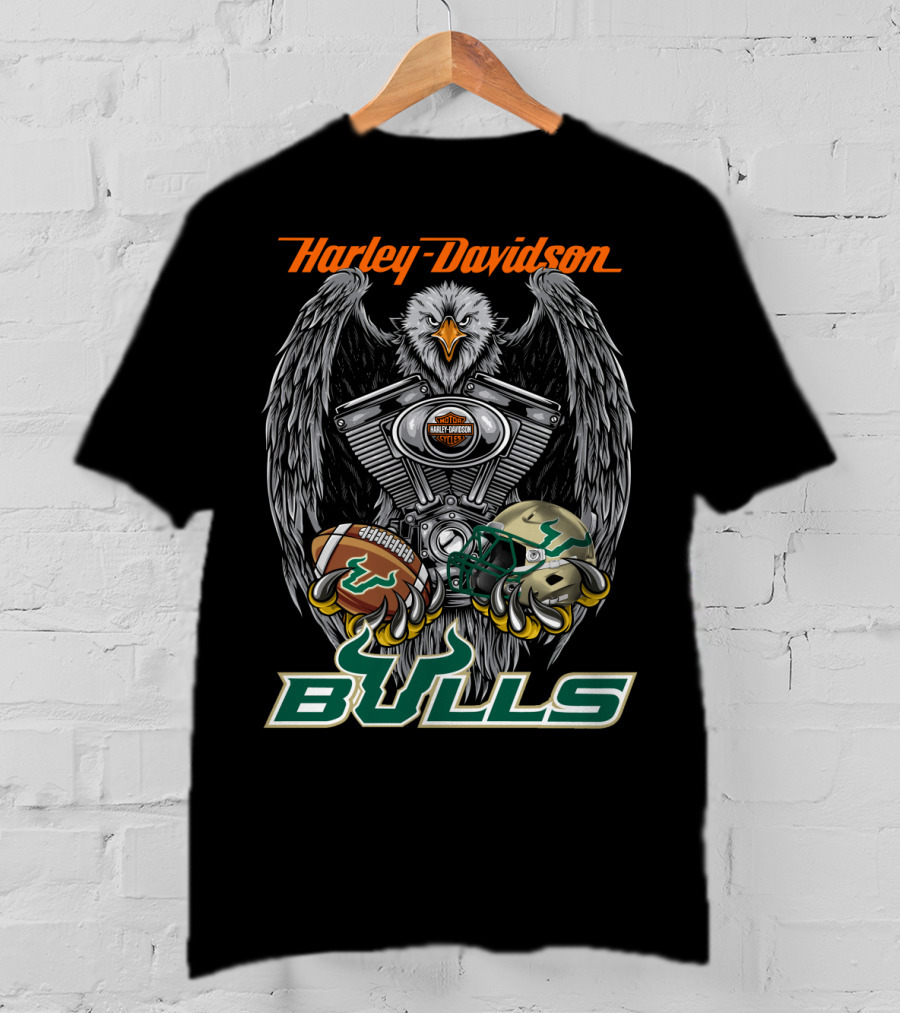 Harley Davidson Bulls Football Helmet And Engine Eagle T-Shirt