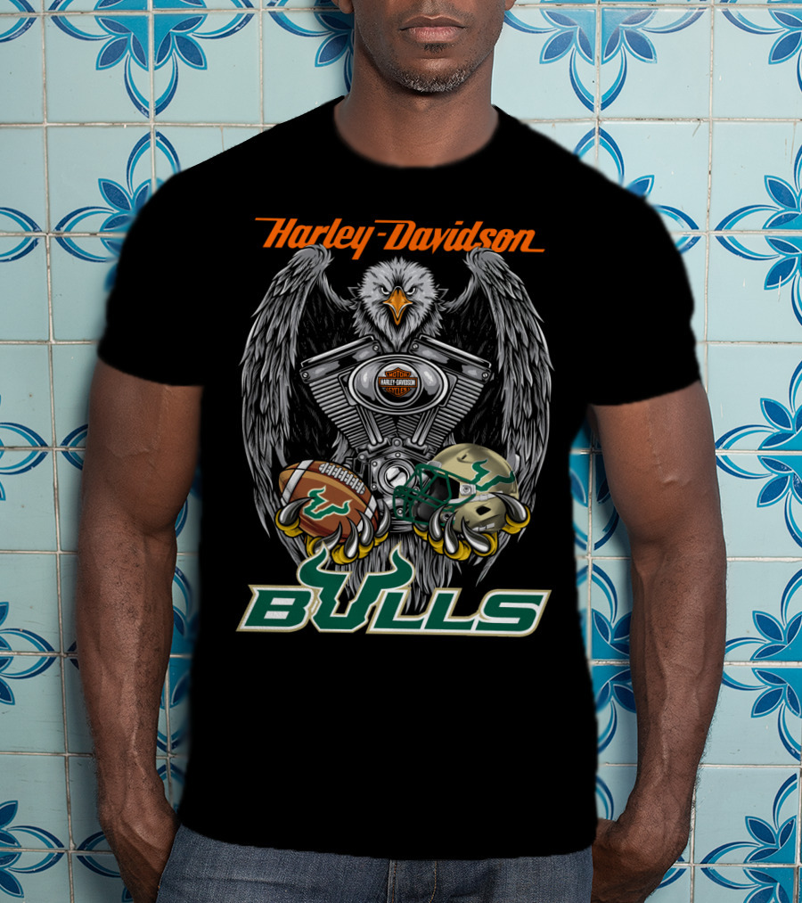 Harley Davidson Bulls Football Helmet And Engine Eagle T-Shirt
