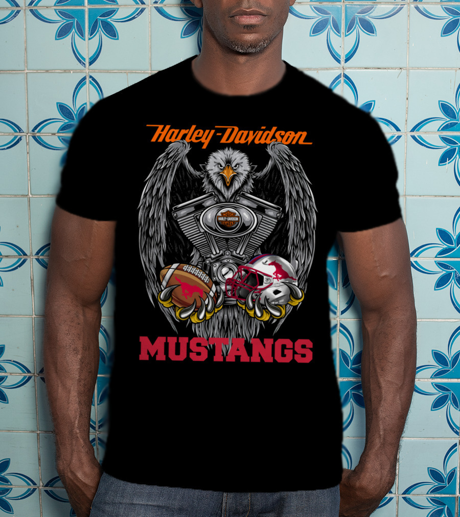 Harley Davidson Mustangs Eagle Engine Football Helmet T-Shirt