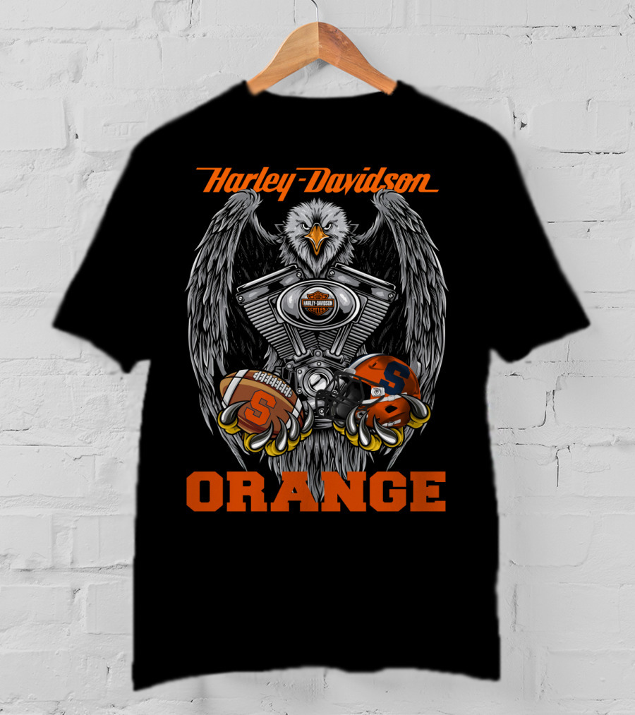 Harley Davidson Orange Eagle With Syracuse Football And Helmet T-Shirt