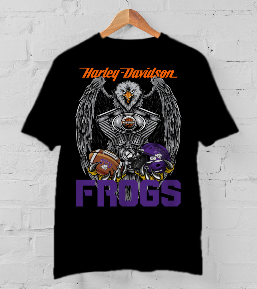 Harley Davidson Tcu Frogs Ncaa Football Helmet And Eagle T-Shirt