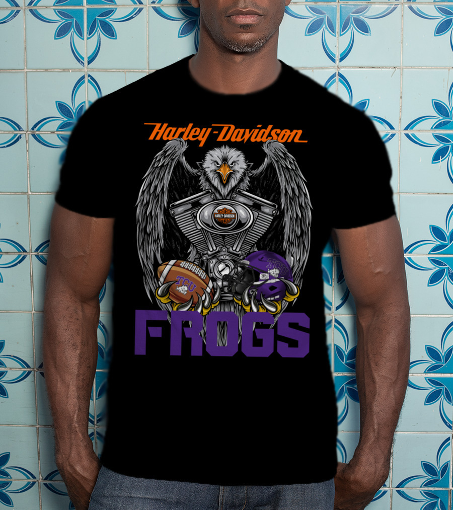 Harley Davidson Tcu Frogs Ncaa Football Helmet And Eagle T-Shirt