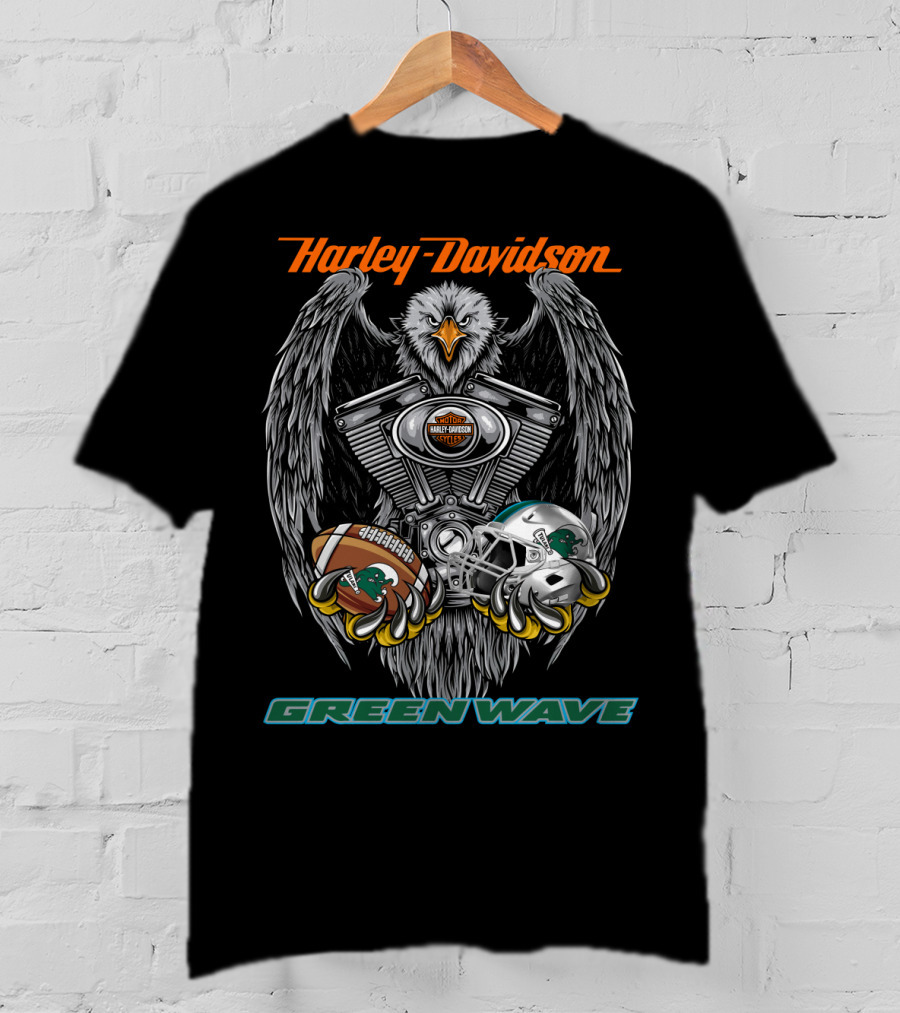Harley Davidson Seattle Green Wave Football Eagle T-Shirt
