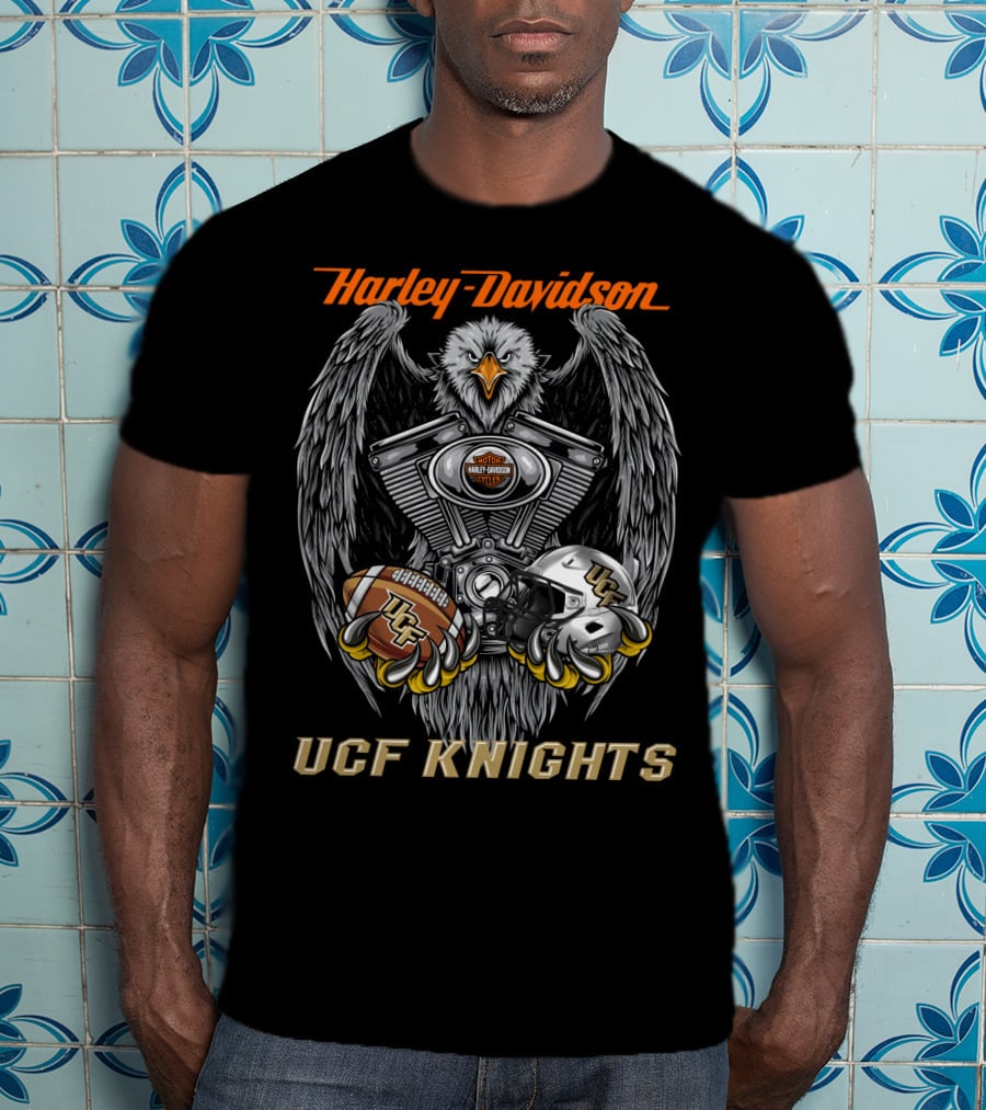 Harley Davidson Ucf Knights Eagle With Football And Helmet T-Shirt