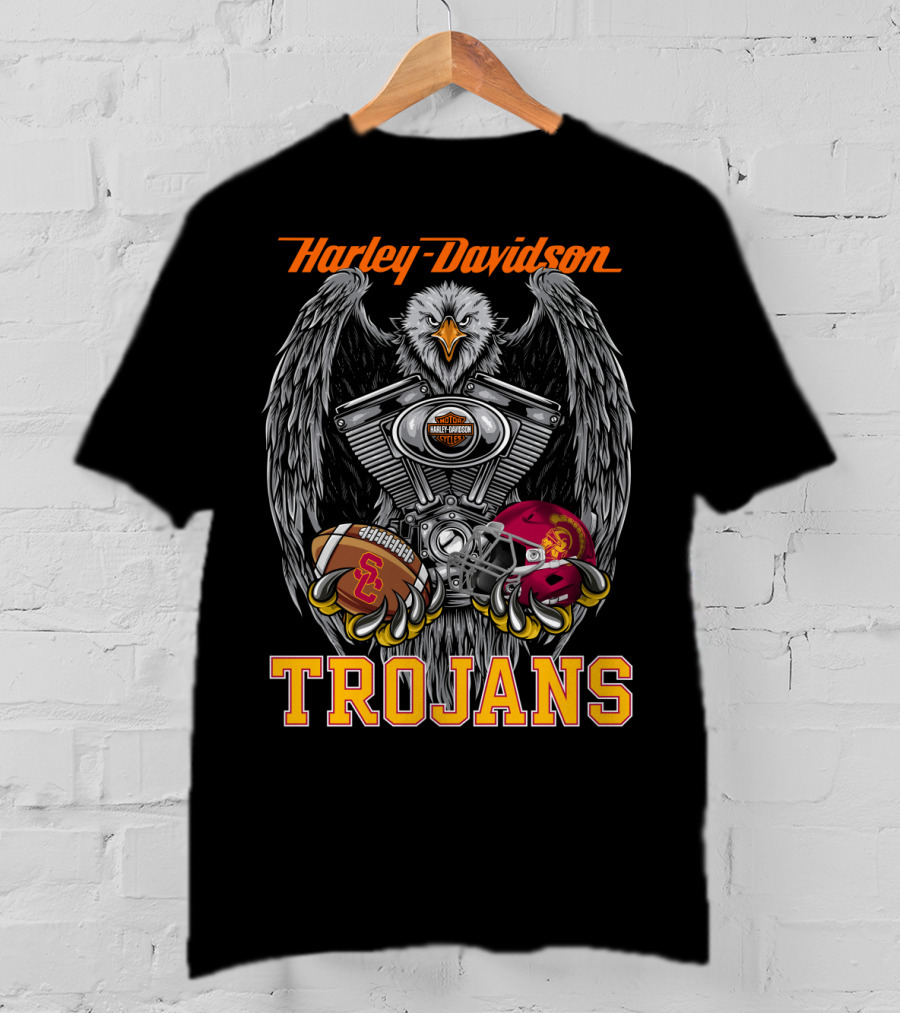 Harley Davidson Trojans Usc Football Helmet And Engine T-Shirt
