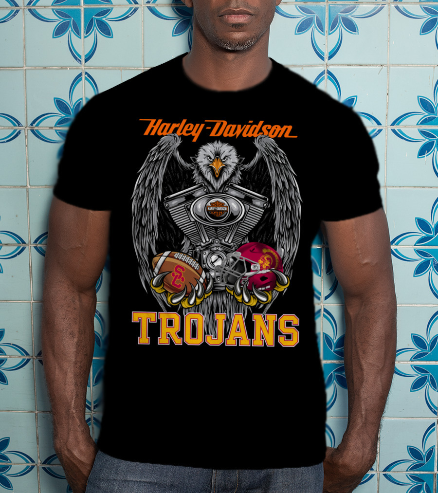 Harley Davidson Trojans Usc Football Helmet And Engine T-Shirt