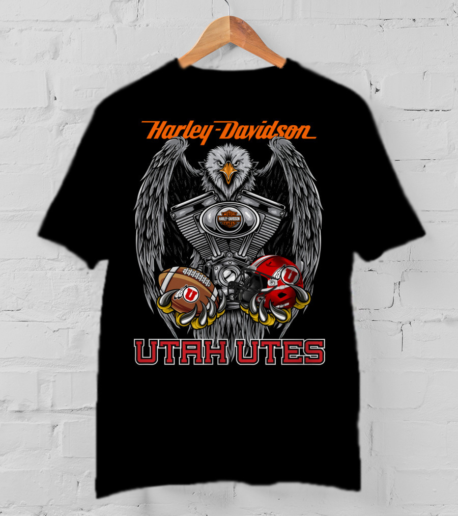 Harley Davidson Utah Utes Eagle Football And Helmet T-Shirt