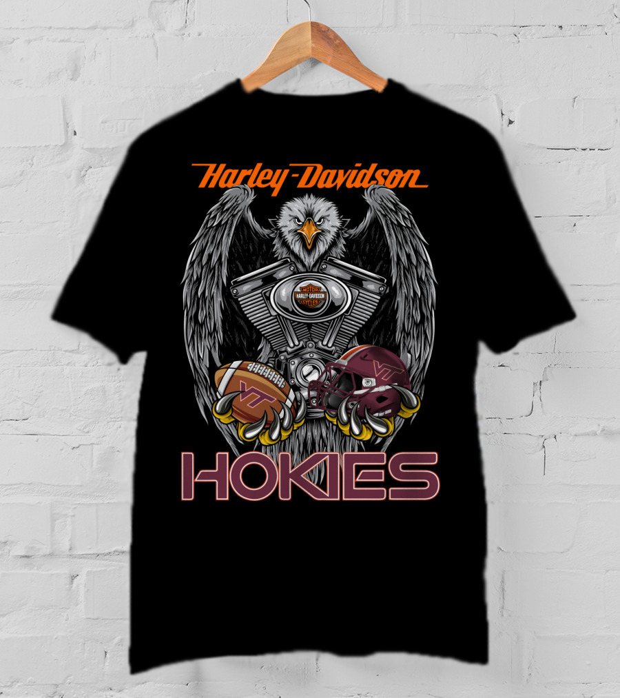 Harley Davidson Hokies Ncaa Football Helmet Engine Eagle T-Shirt