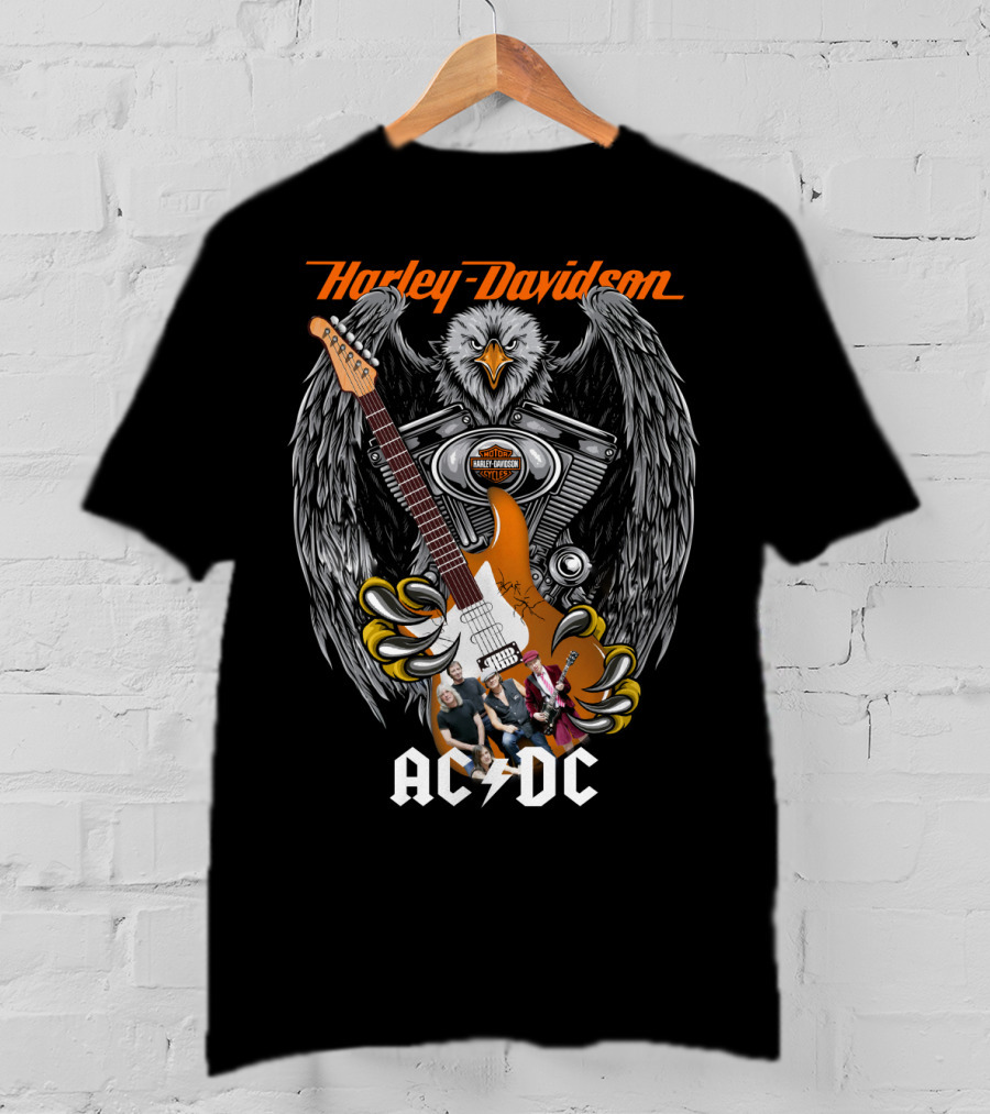 Harley Davidson Motorcycles Eagle Guitar Ac/Dc Band Collaboration T-Shirt