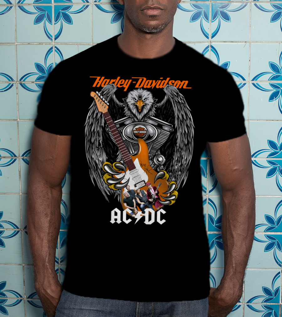 Harley Davidson Motorcycles Eagle Guitar Ac/Dc Band Collaboration T-Shirt