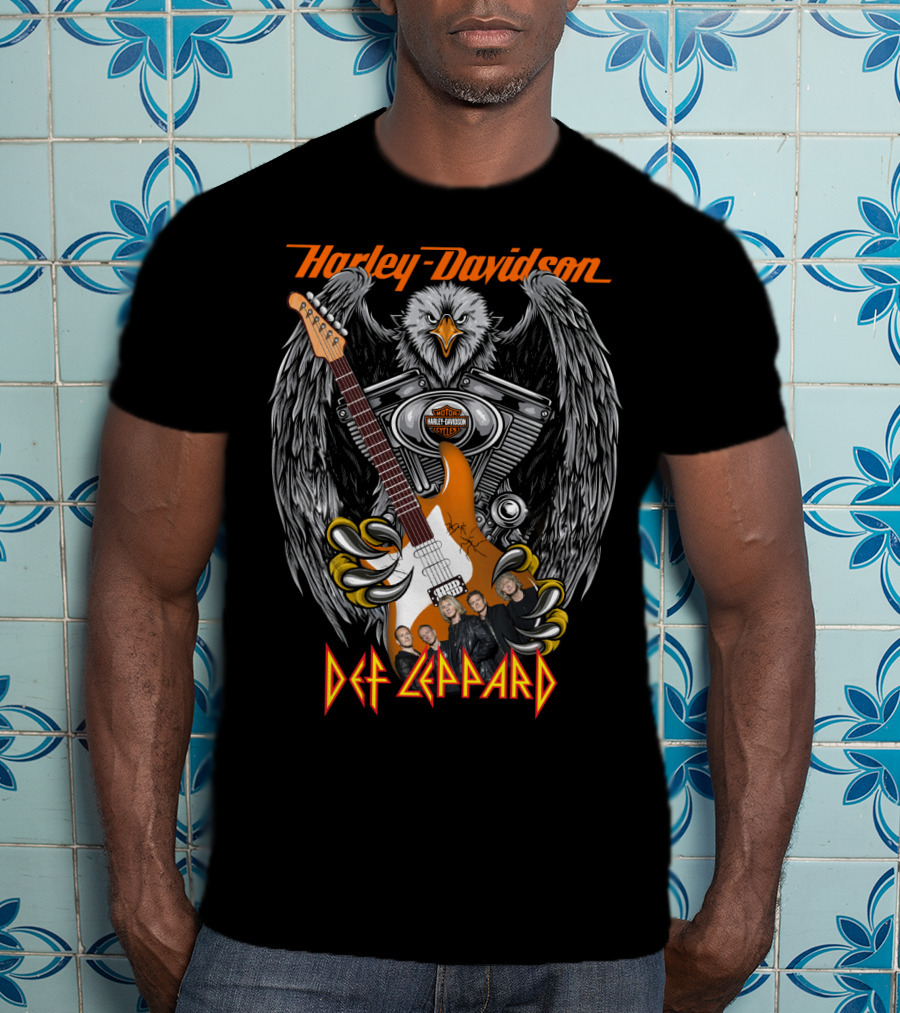Harley Davidson Def Leppard Eagle Guitar Band Members T-Shirt