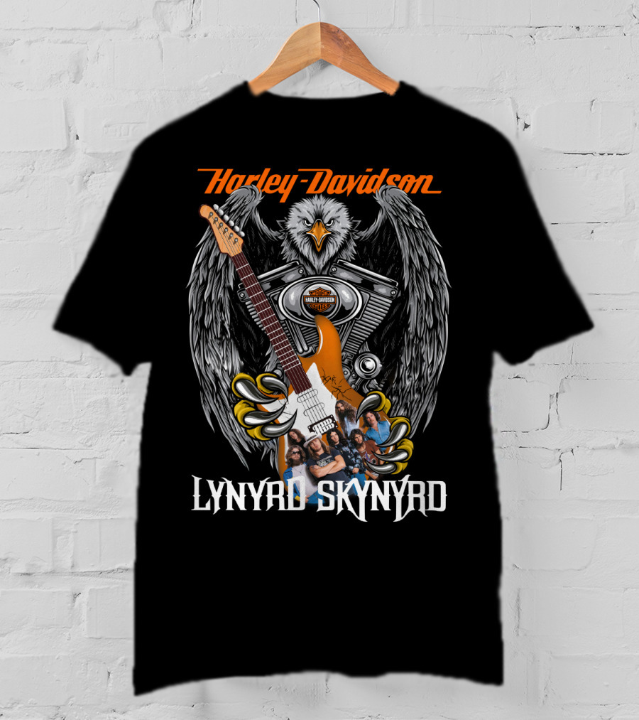Harley Davidson Eagle V-Twin Engine Lynyrd Skynyrd Band Guitar T-Shirt
