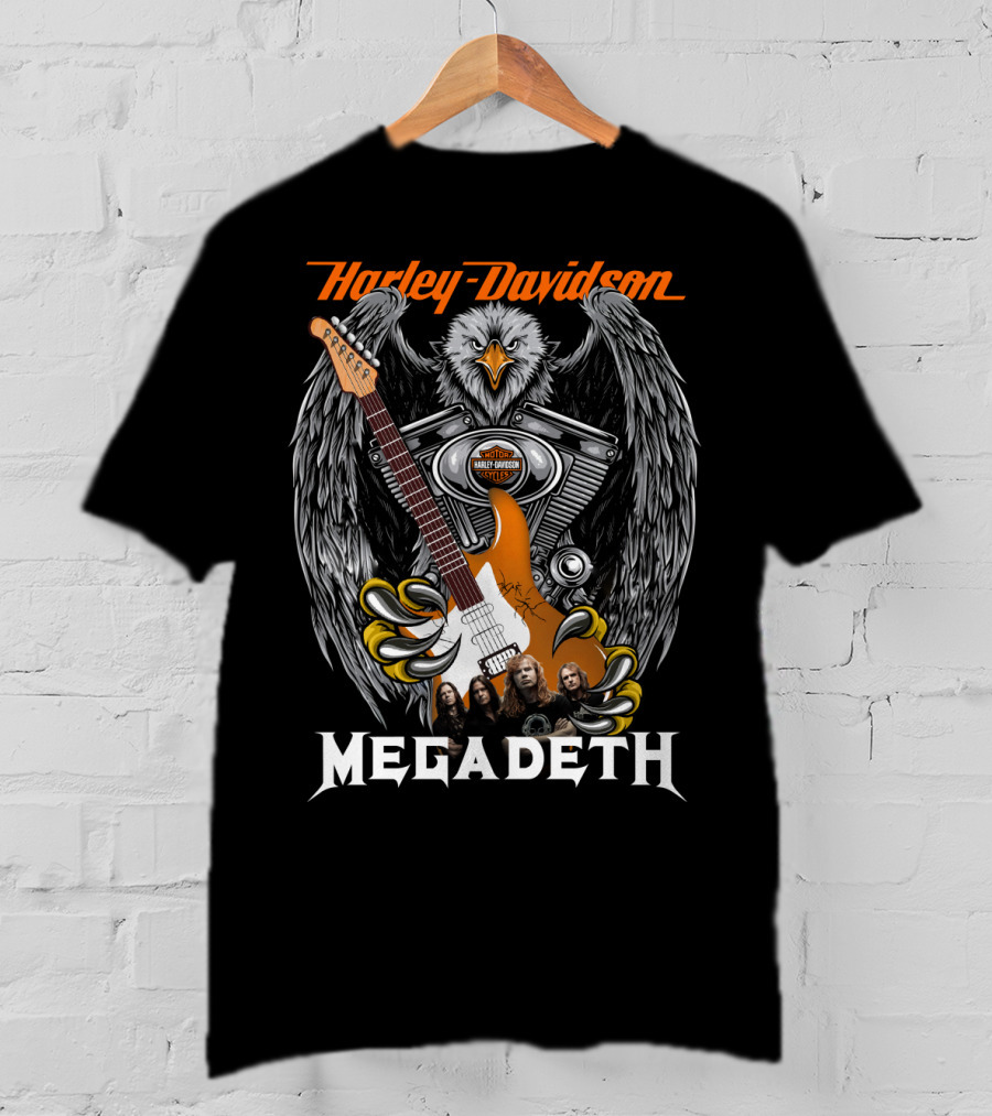 Harley Davidson Motor Cycles Megadeth Eagle Guitar T-Shirt