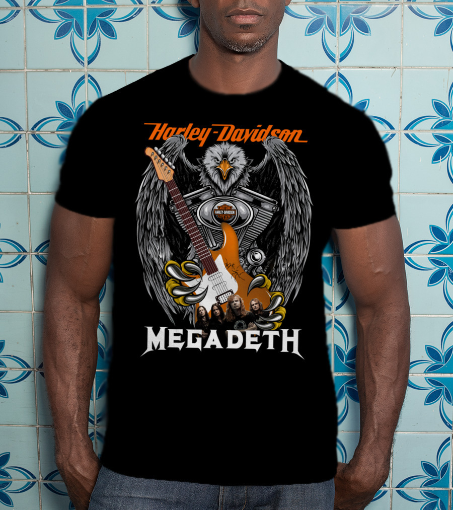 Harley Davidson Motor Cycles Megadeth Eagle Guitar T-Shirt