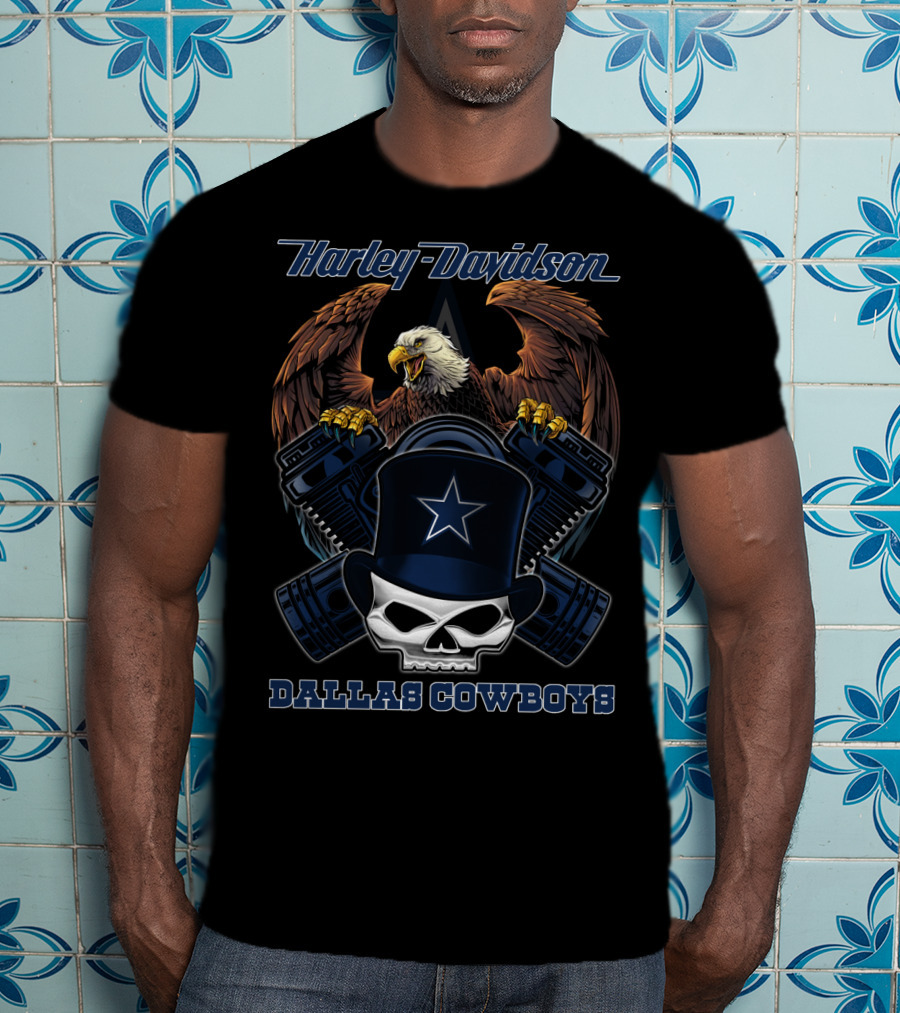 Harley Davidson Eagle Dallas Cowboys Star Skull Nfl 54 Tvl T-Shirt