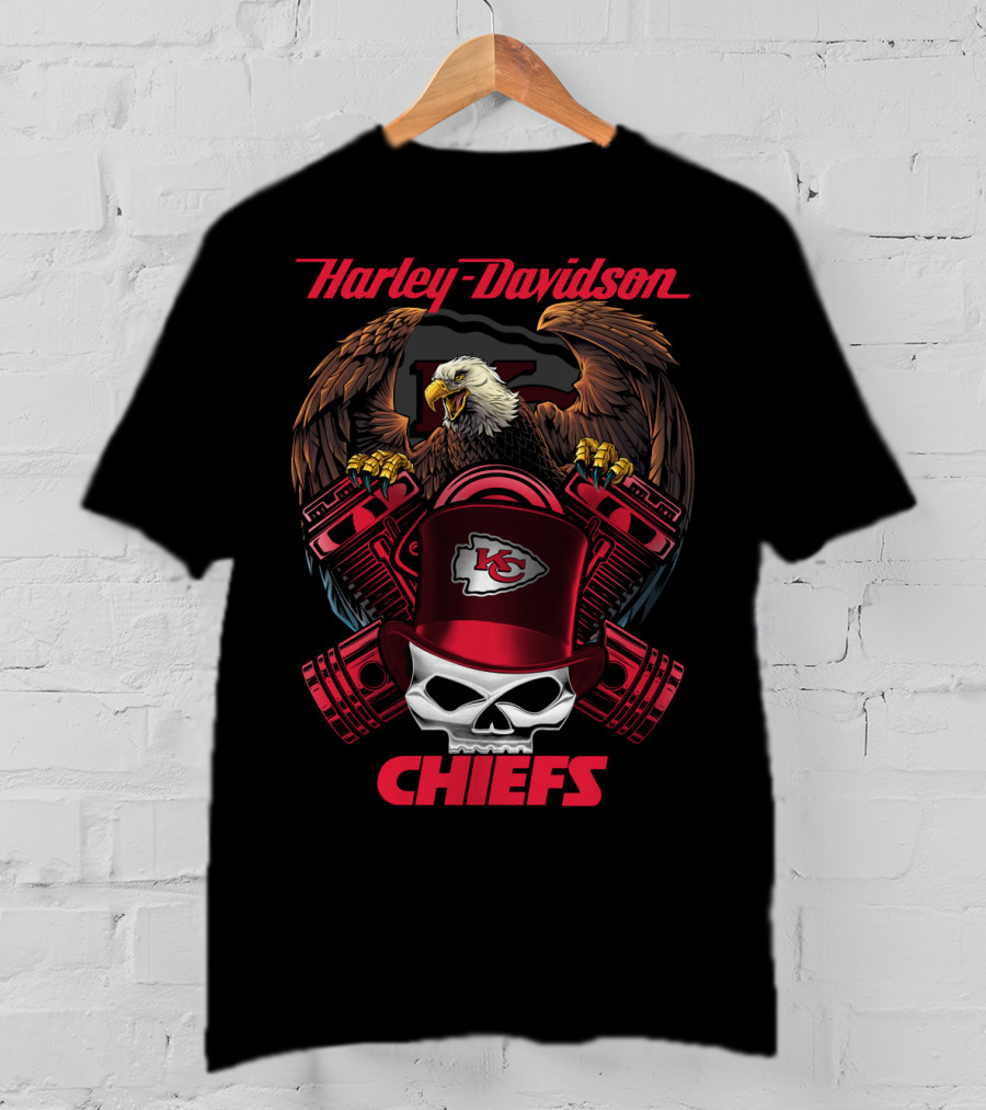 Harley Davidson Chiefs Kcc Nfl Football Eagle Skull T-Shirt