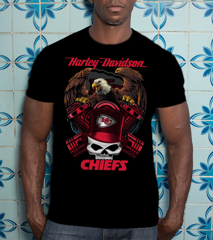 Harley Davidson Chiefs Kcc Nfl Football Eagle Skull T-Shirt