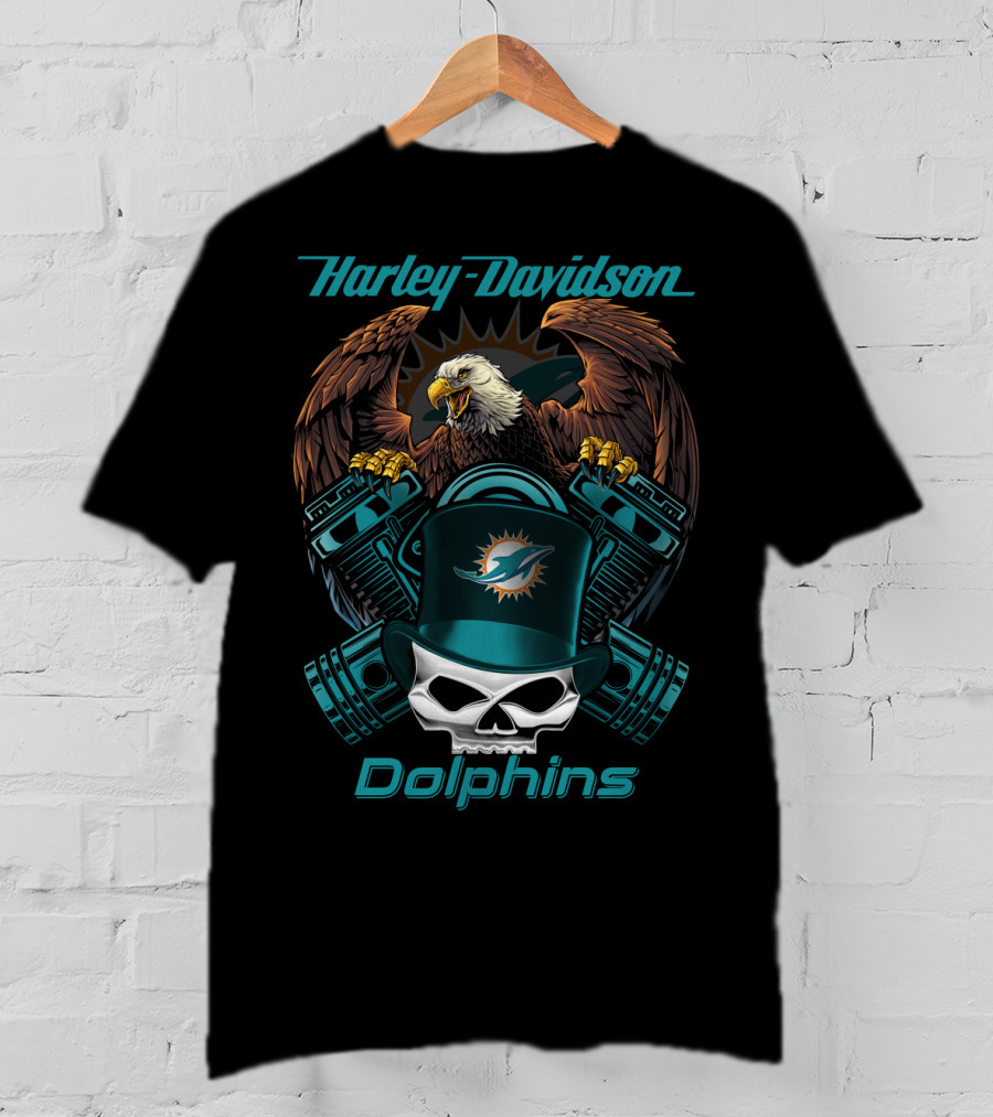 Harley Davidson Dolphins Eagle Skull Nfl T-Shirt