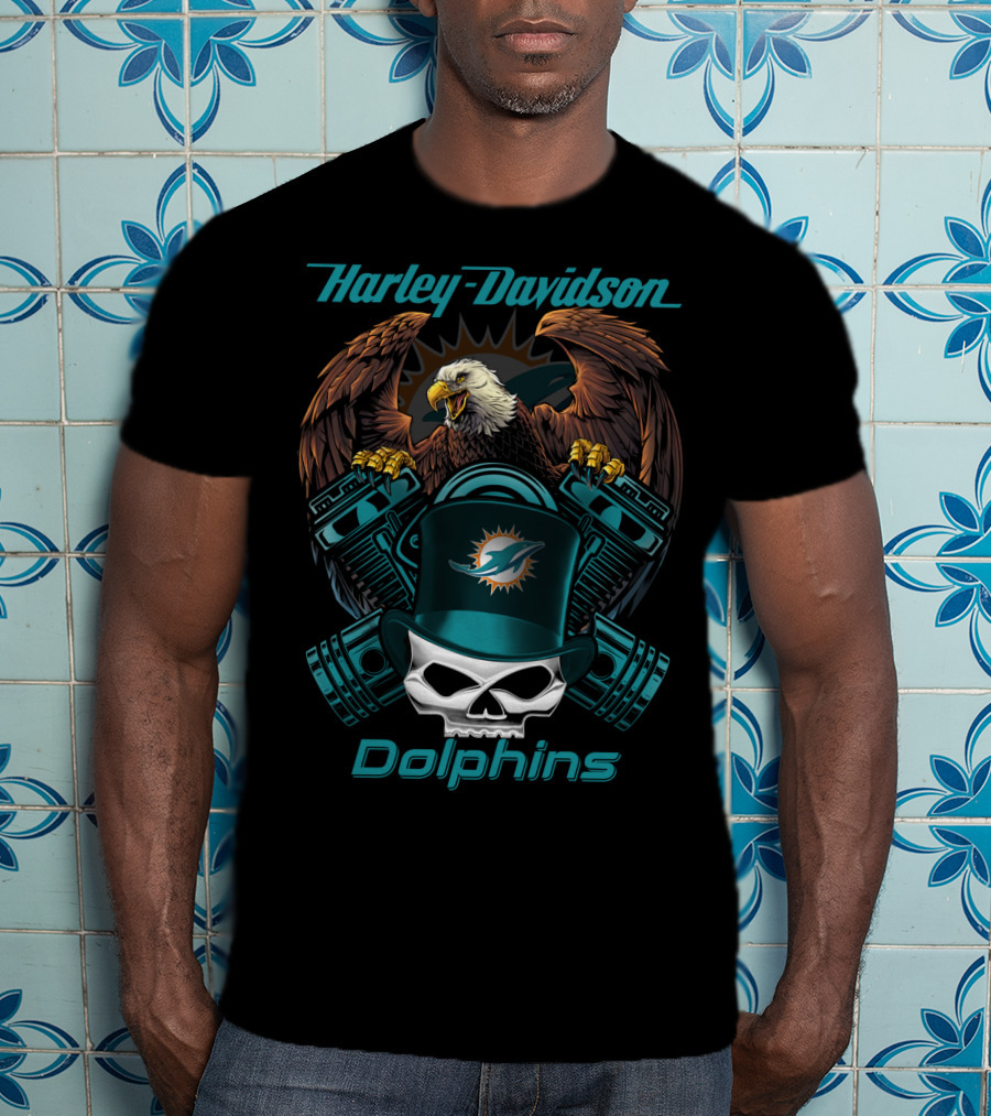 Harley Davidson Dolphins Eagle Skull Nfl T-Shirt