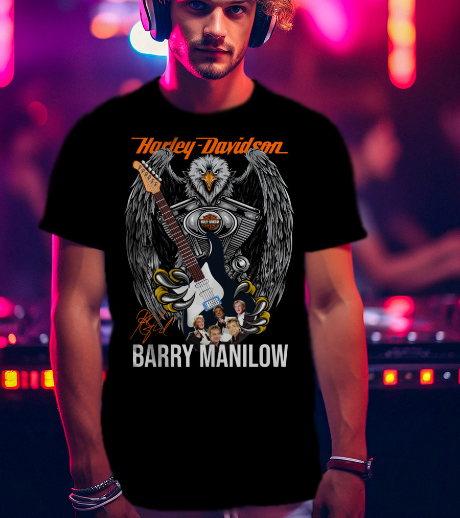 Barry Manilow Harley Davidson Eagle Guitar Artwork T-Shirt