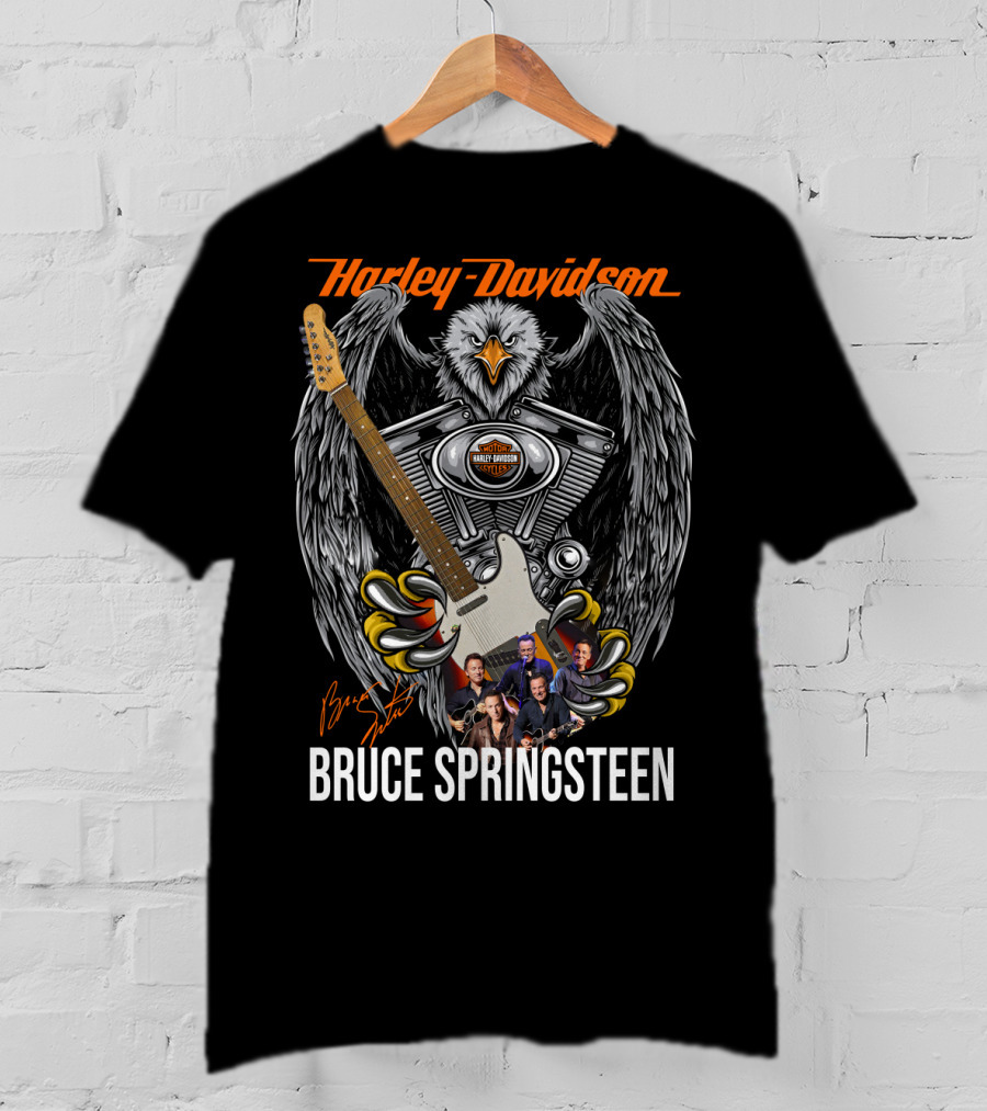 Harley Davidson Eagle Motor Bruce Springsteen Signature Guitar T-Shirt