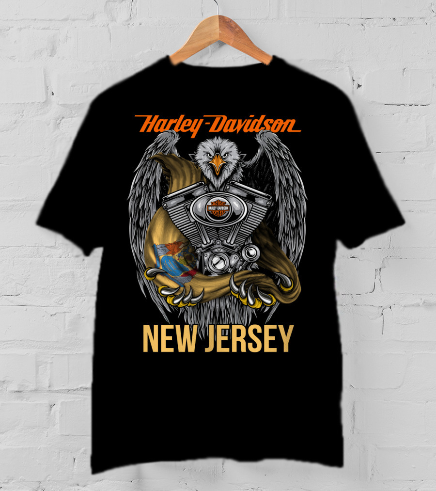 Harley Davidson New Jersey Eagle With Engine And Banner T-Shirt