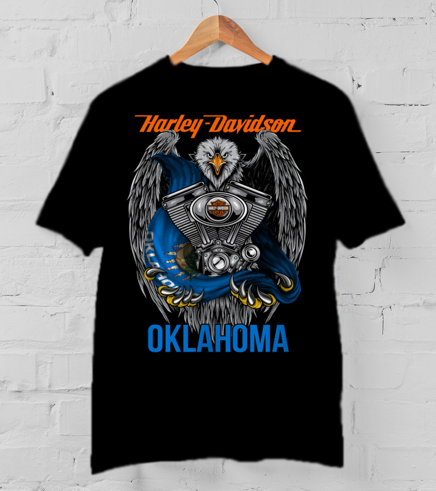 Harley Davidson Oklahoma Eagle And Engine T-Shirt