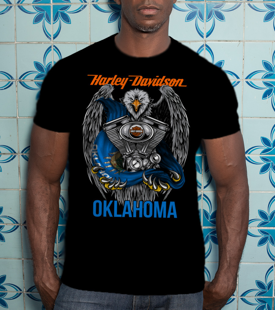 Harley Davidson Oklahoma Eagle And Engine T-Shirt
