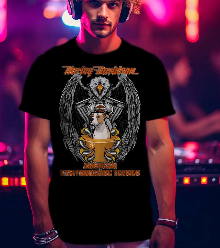 Harley Davidson American Staffordshire Terrier Eagle Engine T-Shirt