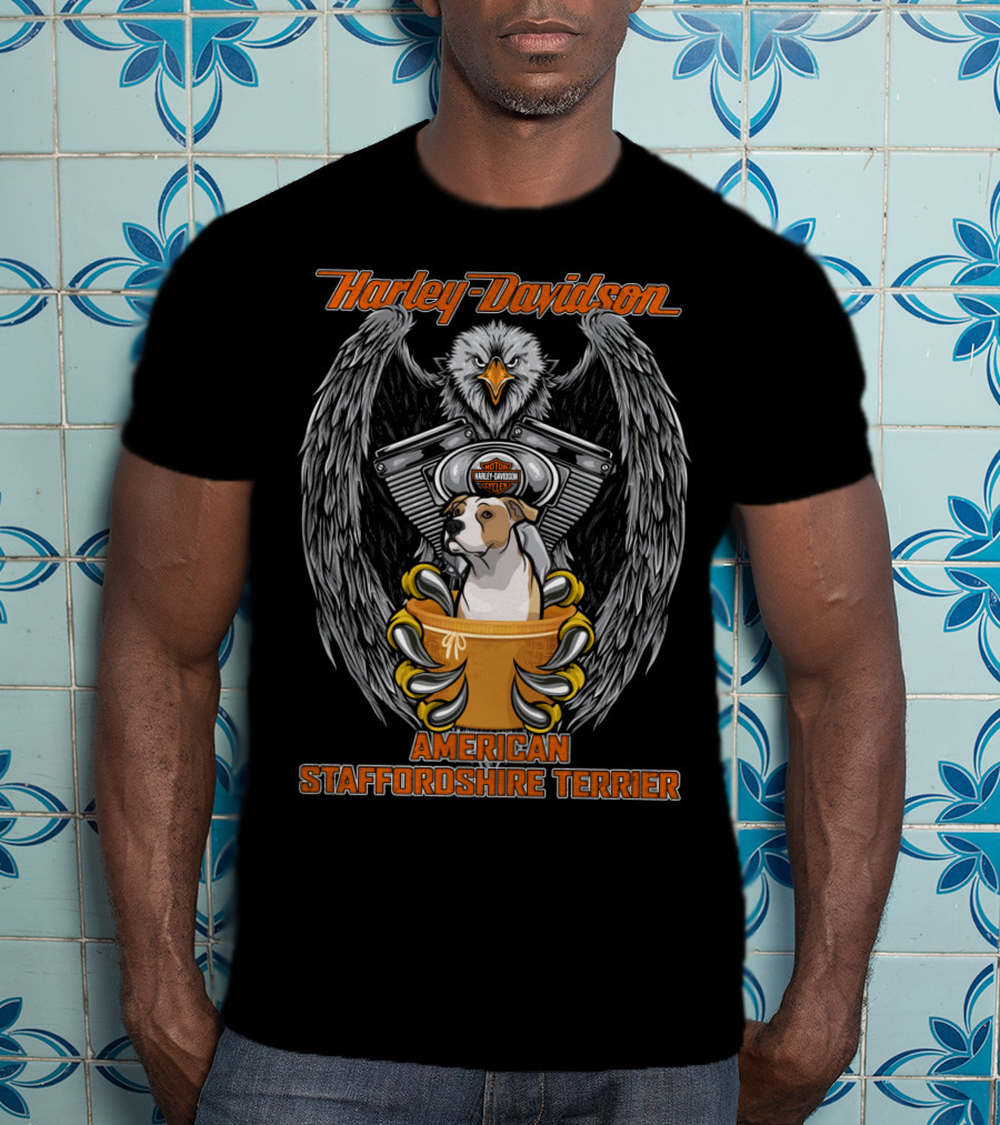 Harley Davidson American Staffordshire Terrier Eagle Engine T-Shirt