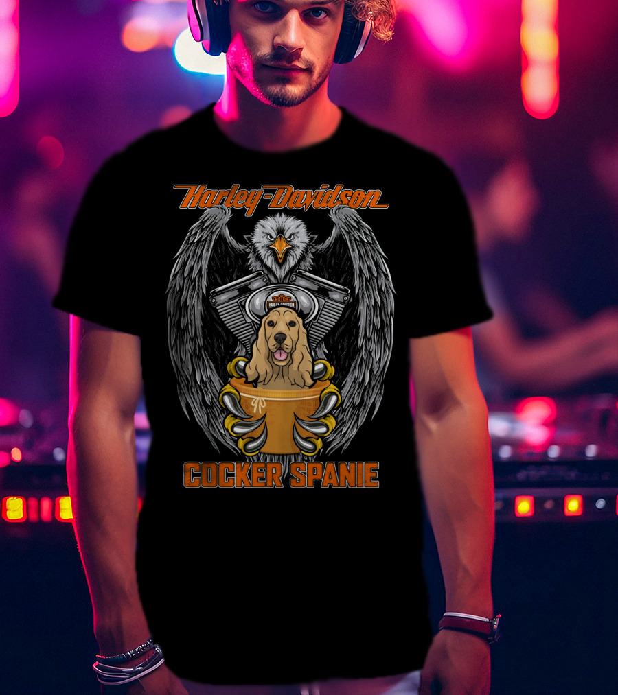 Harley Davidson Eagle Engine Cocker Spanie T-Shirt