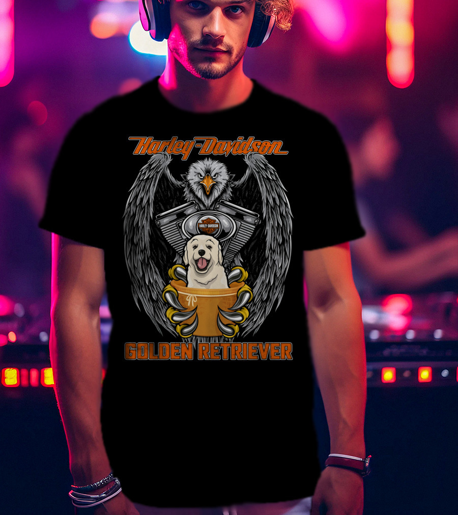 Harley Davidson Eagle Engine Golden Retriever T-Shirt