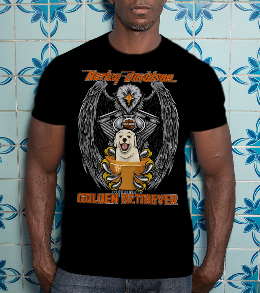 Harley Davidson Eagle Engine Golden Retriever T-Shirt