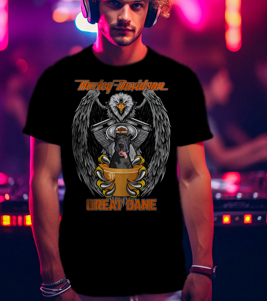 Harley Davidson Great Dane Eagle And Engine T-Shirt