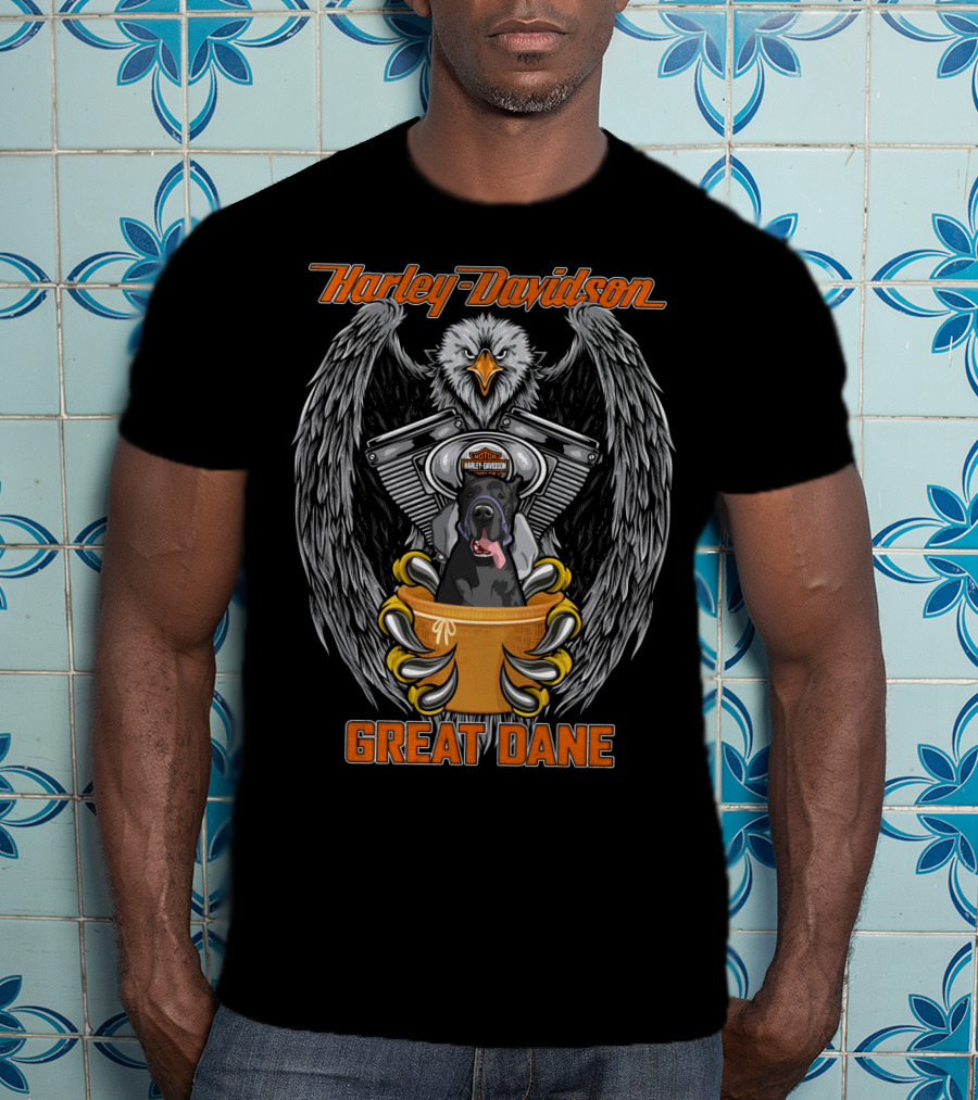 Harley Davidson Great Dane Eagle And Engine T-Shirt