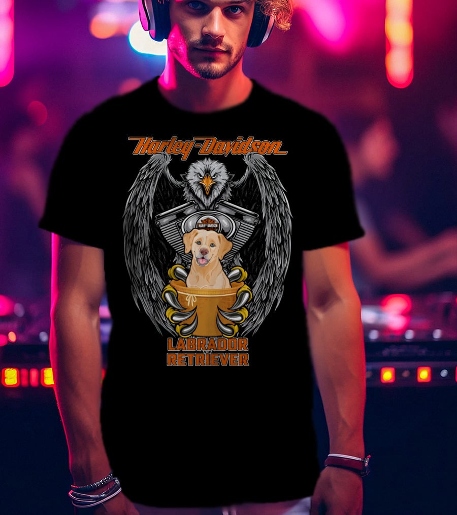 Harley Davidson Labrador Retriever Eagle Motif T-Shirt