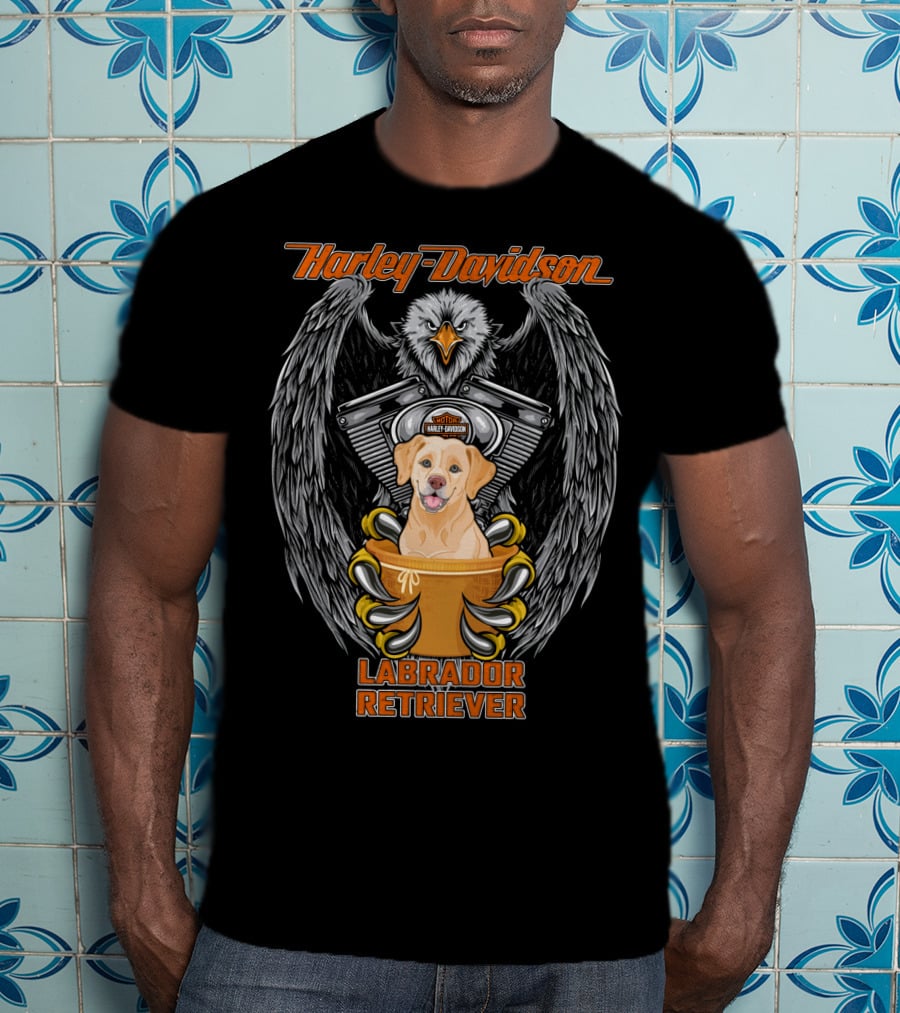 Harley Davidson Labrador Retriever Eagle Motif T-Shirt