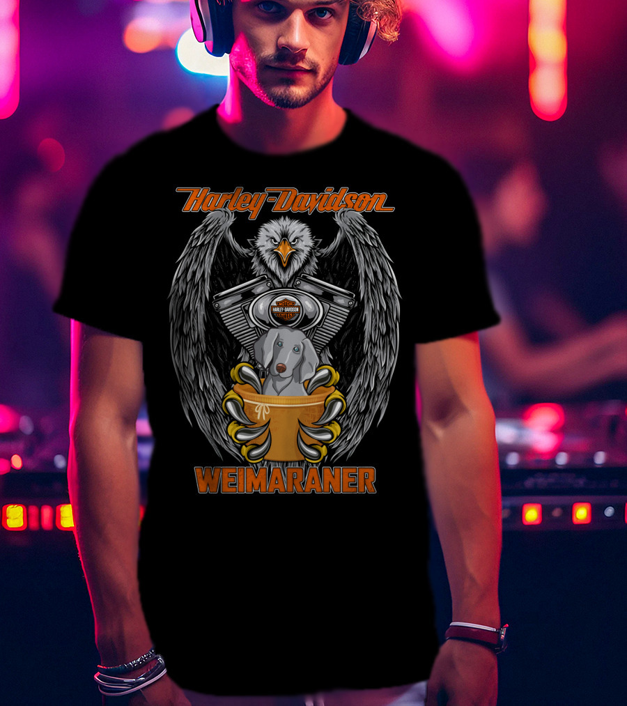 Harley Davidson Weimaraner Eagle Motorcycles T-Shirt