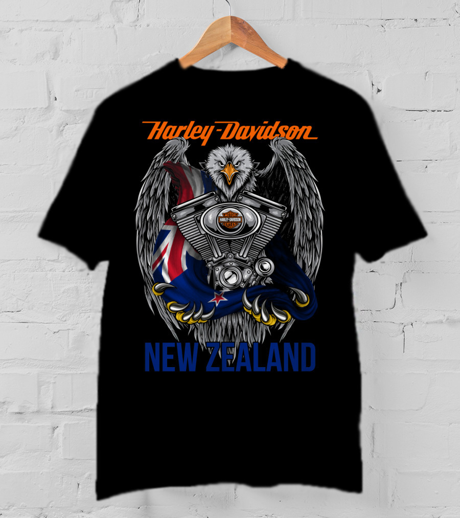 Harley Davidson New Zealand Eagle Engine Flag T-Shirt