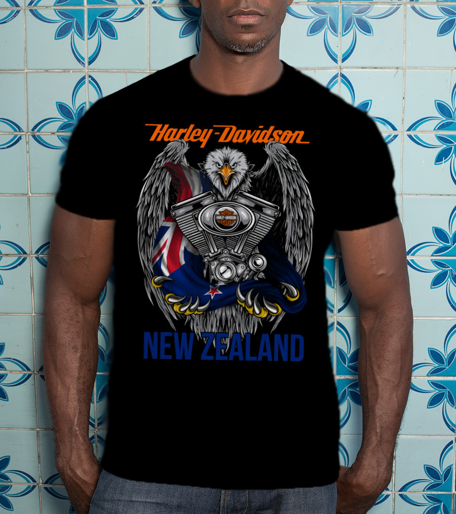 Harley Davidson New Zealand Eagle Engine Flag T-Shirt