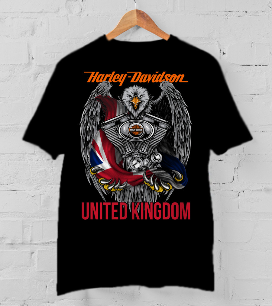 Harley Davidson United Kingdom Eagle Engine Flag T-Shirt