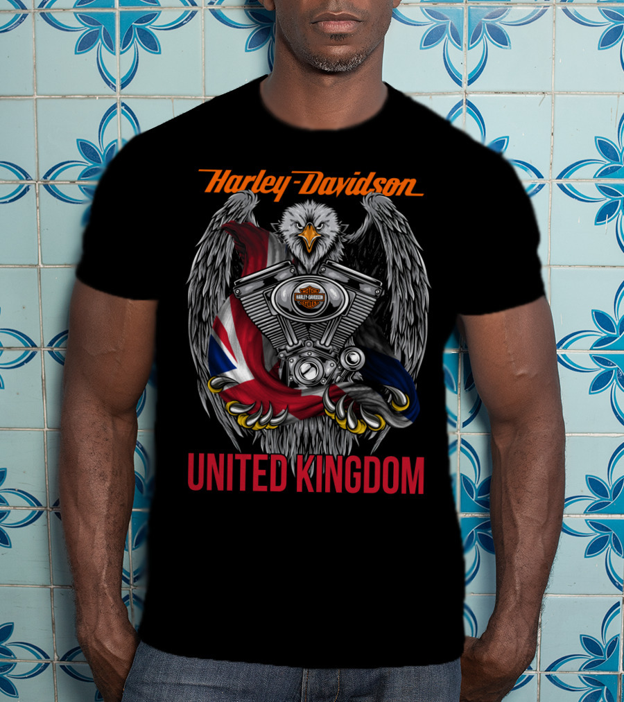 Harley Davidson United Kingdom Eagle Engine Flag T-Shirt