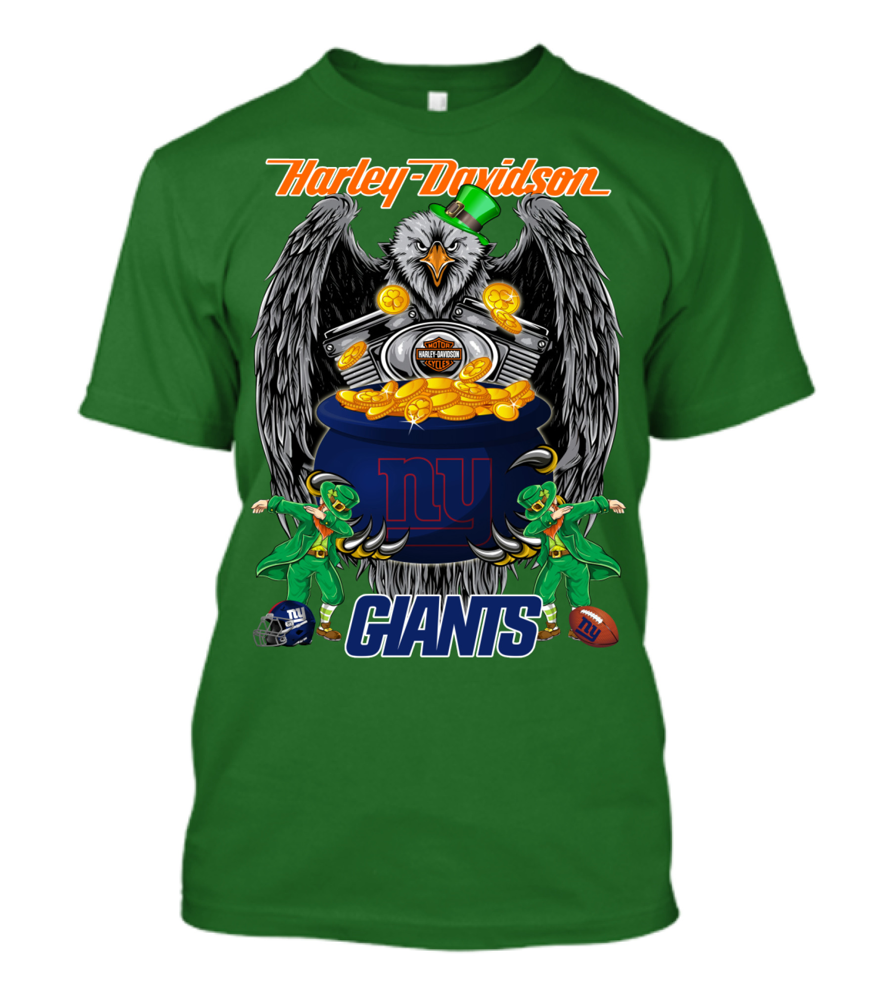 Harley Davidson Eagles And Leprechauns New York Giants Nfl Football T-Shirt